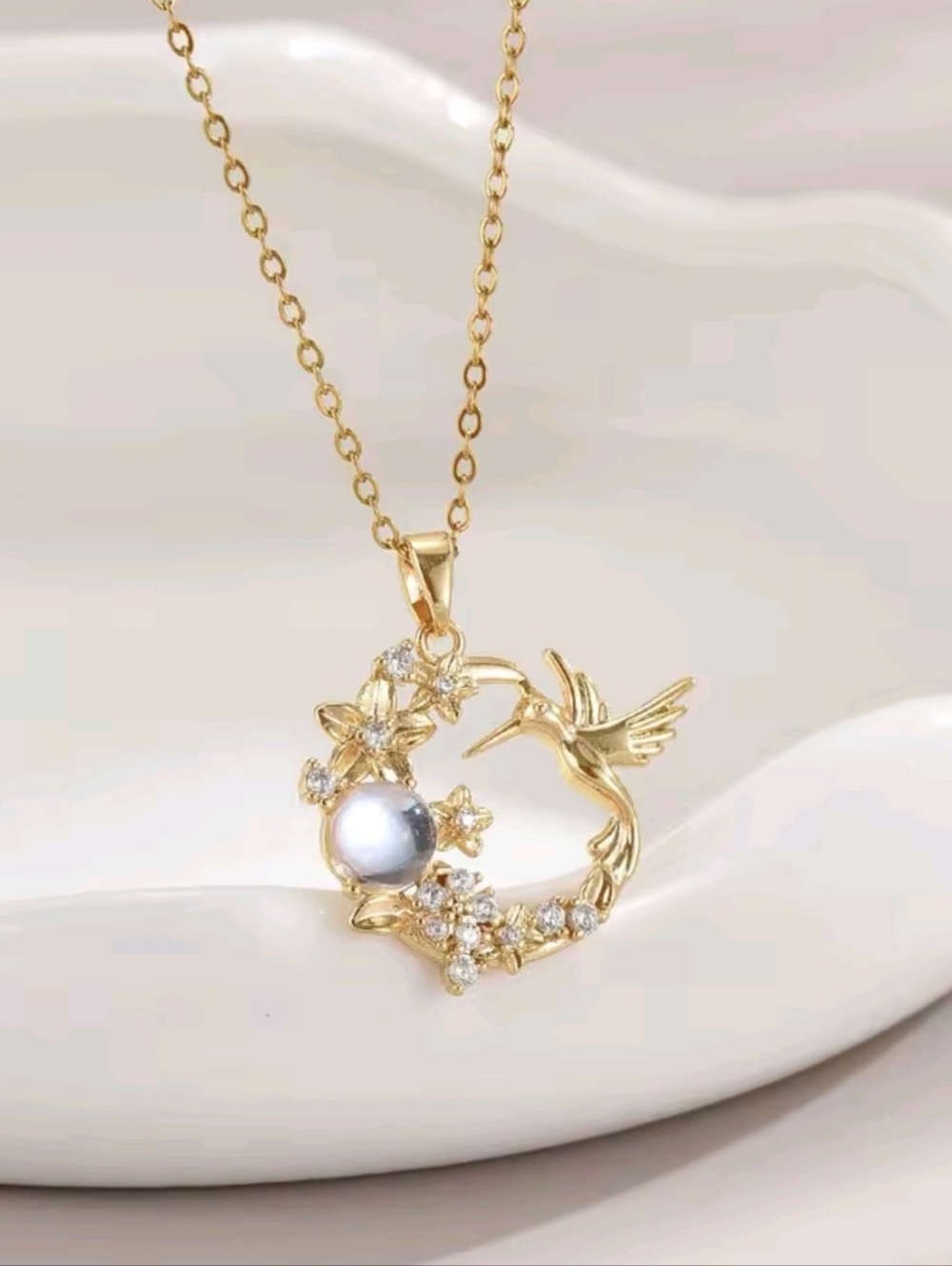 Silver Hummingbird & Floral Bouquet Pendant Necklace Nature Jewelry NEW